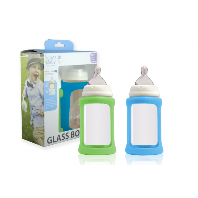 Colour Change Glass Bottle Wide Neck 240ml Twin Pack