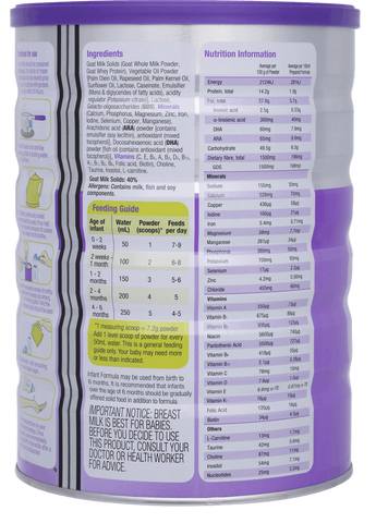 Nature Bubs Goat Infant Formula Stage 1 800g