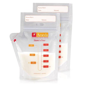 Ameda Store N Pour Breast Milk Storage Bags (Getting Started Kit - 20pk with 2 Adapters)