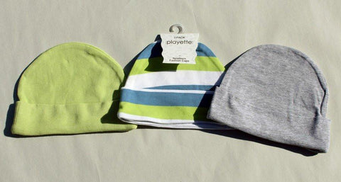 Playette 3 Pack Newborn Fashion Caps - Green Grey