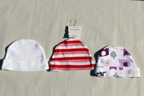 Playette 3 Pack Newborn Fashion Caps - Pink Elephants