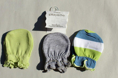 Playette 3 Pack Newborn Mittens - Green Grey