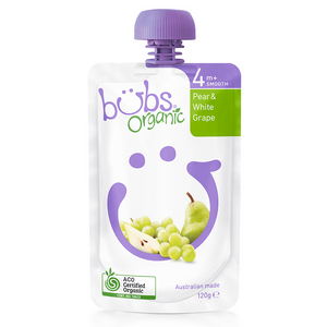 Bubs Organic Pear & White Grape 120g 4+M